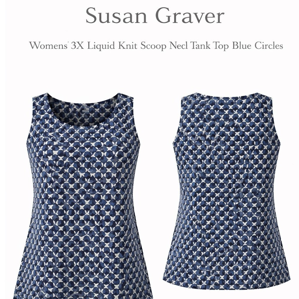 Susan Graver Liquid Knit Scoop Neck Tank Top Blue Circles A287591 Womens 3X NWT